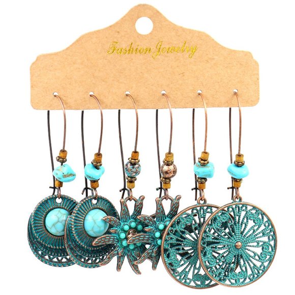 3 Pairs/Set Bohemian Boho Earrings Hook Drop Dangle - Teal, Starfish,‎ Ma… - Picture 3 of 3